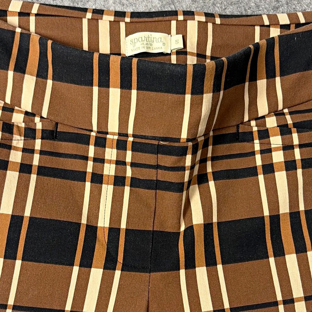 Spatina women Plaid Chino Pants Brown Black Beige Regular Fit Wide Leg 28 S NWot